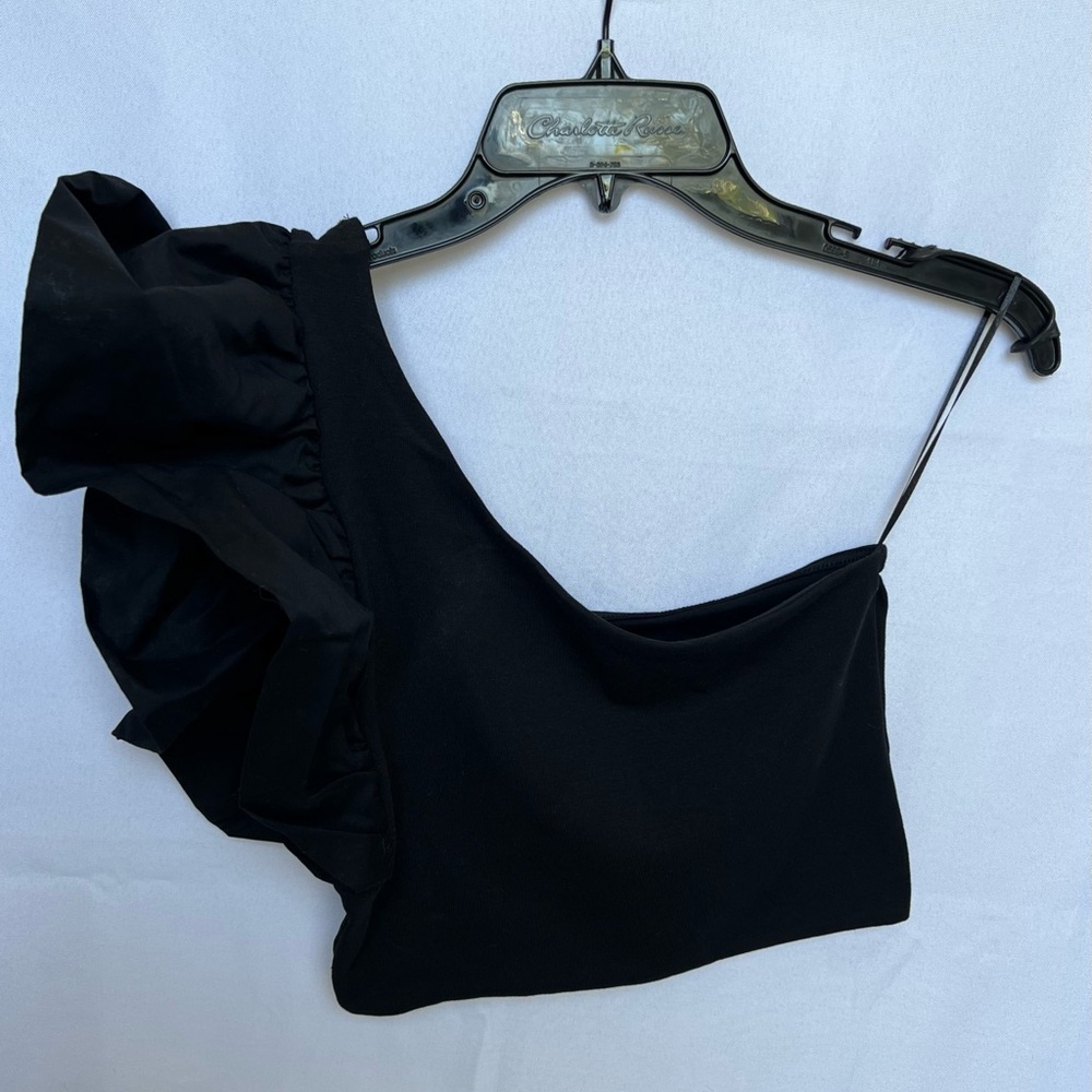 Zara Black Asymmetrical Ruffled Top